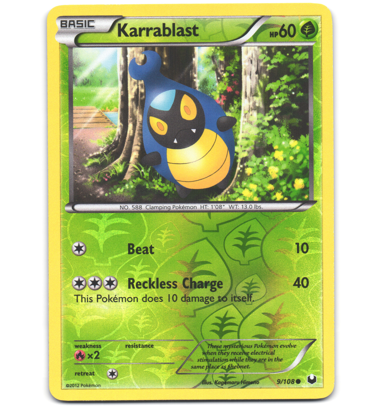 Pokemon 2012 Near Mint NM Karrablast Dark Explorers REVERSE 9/108 Card