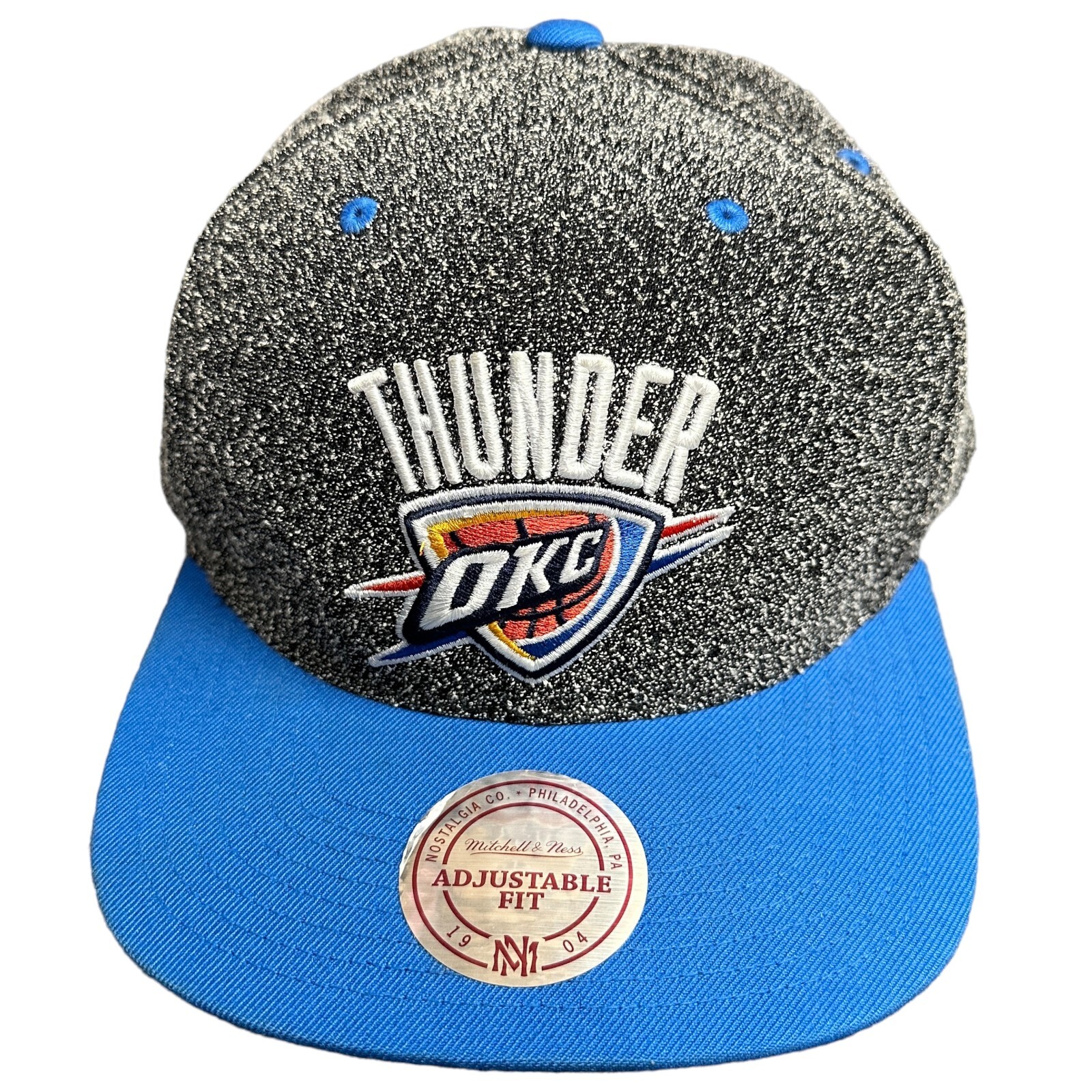 Mitchell Ness OKC Thunder Hat Gray Blue Adjustable Oklahoma NBA Basketball Cap *