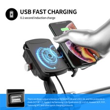 Motorcycle Handlebar 15W Wireless Charger Phone Holder USB Fast Charging Adapter