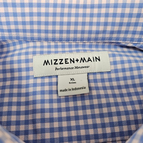 Mizzen + Main Mens Dress Shirt Extra Large Leeward Plaid Trim Fit Performance - Picture 3 of 12