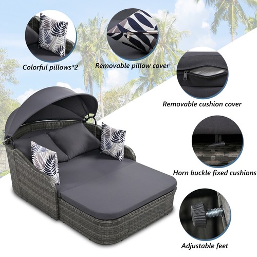 GO 79.9" Outdoor Sunbed with Adjustable Canopy, Double lounge, PE Rattan Daybed - Picture 28 of 71