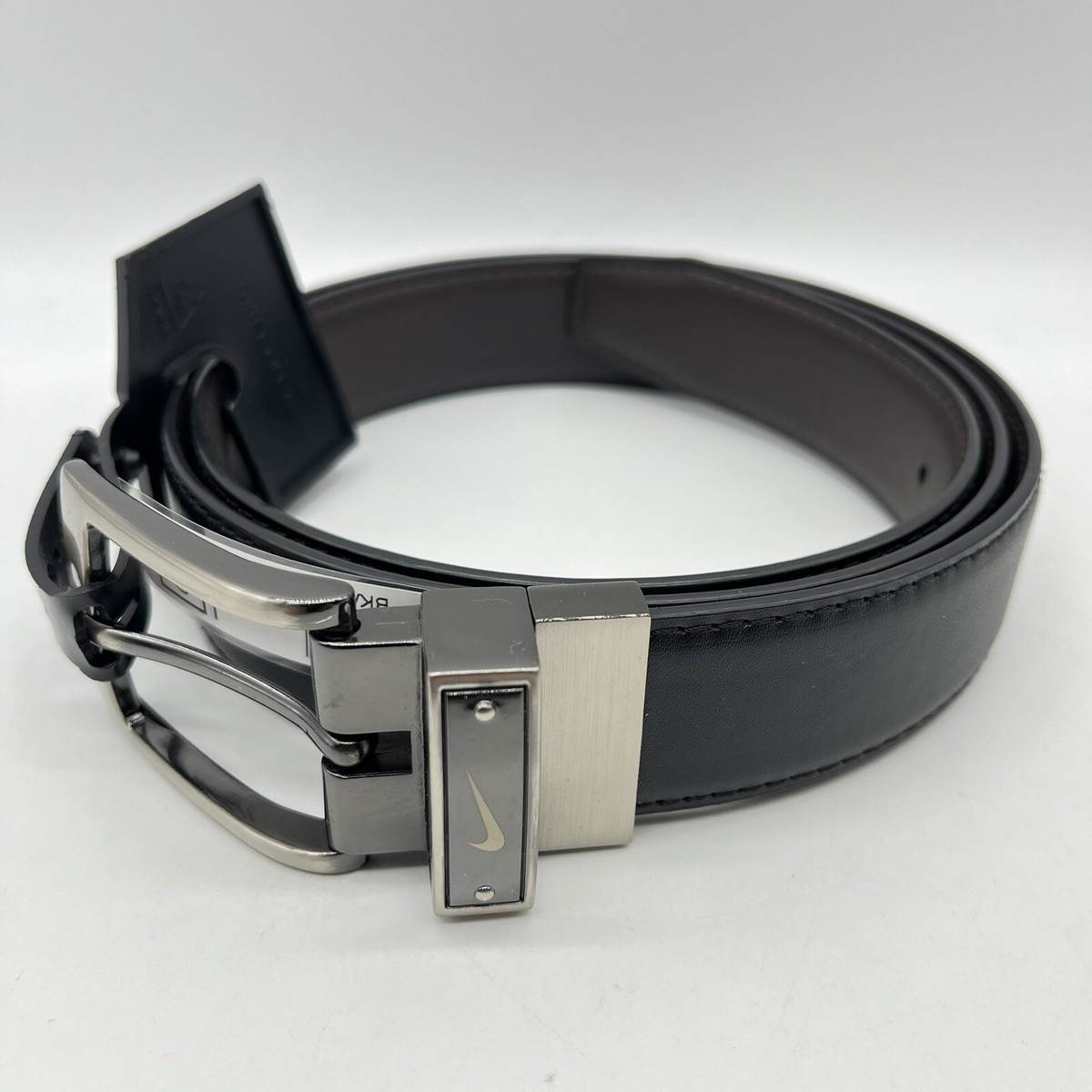 Nike Men's Reversible Leather Belt Black Brown Silver Black Buckle