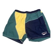 VTG 90's Nautica Colorblock Green Blue Yellow Swim Trunks Board Shorts sz M