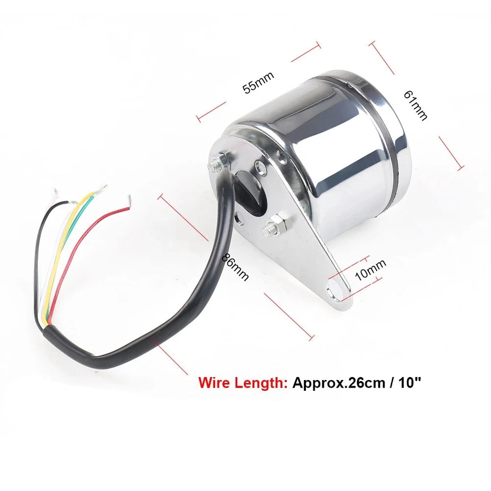 12 В универсальный 2 в 1 мотоциклетный светодиодный цифровой тахометр указатель топлива газа об/мин хром - Изображение 4 из 4