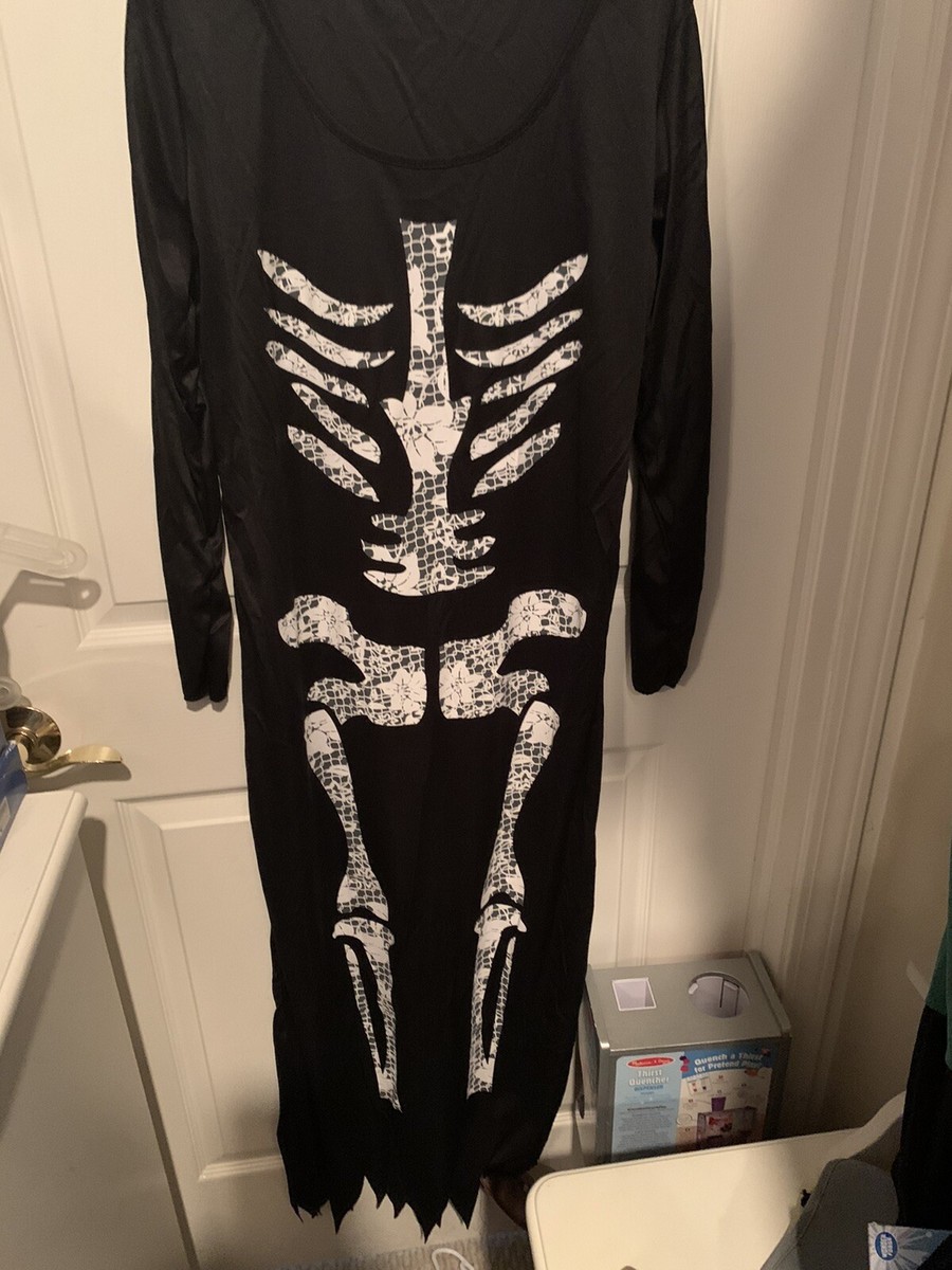 Smiffys Skeleton Costume Black Long Dress Adult Size Large