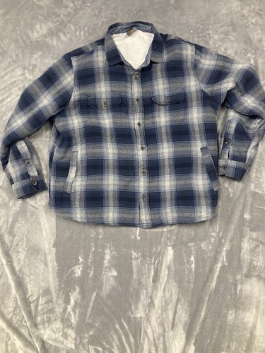 Tailor Vintage Mens Blue Plaid Flannel Shirt Jacket Sherpa Lining 2XL