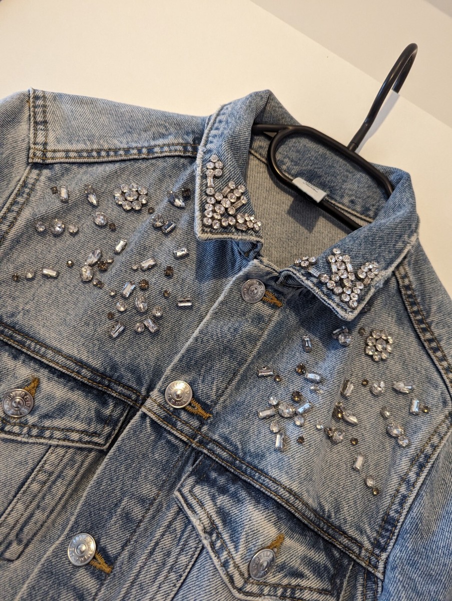 H&M Oversize Jeansjacke Hellblau Jacke Jeans S Strasssteine