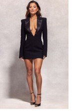 Black Tailored Satin Lapel Blazer Dress. Size Uk8. Naomi Campbell Collab