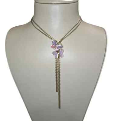 Stephan & Co Butterfly Enamel Lariat Brass Plated Purple Necklace NWT
