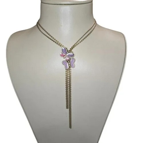 Stephan & Co Women's Butterfly Enamel Lariat Brass Plated Purple Necklace NWT