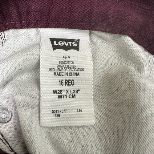 Levi’s 511 Slim Jeans 16reg/28x28 Burgundy Purple Zip fly 5-pocket - Picture 6 of 8