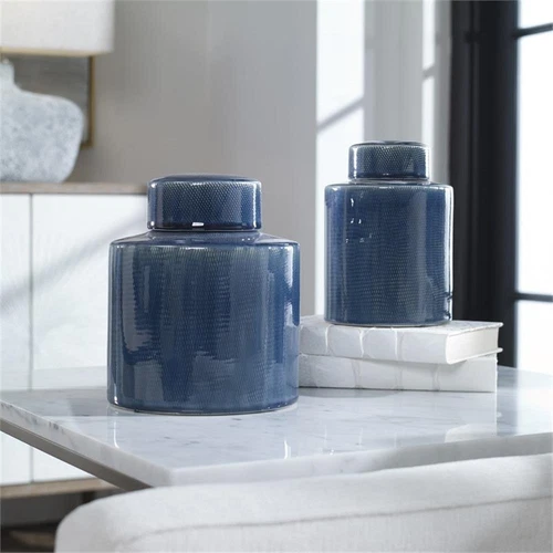 Uttermost Saniya 2-Piece Coastal Ceramic Container Set in Sapphire Blue - Picture 4 of 4