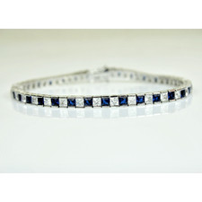 White Gold Finish Created Diamond Blue Sapphire Princess Cut Tennis Bracelet