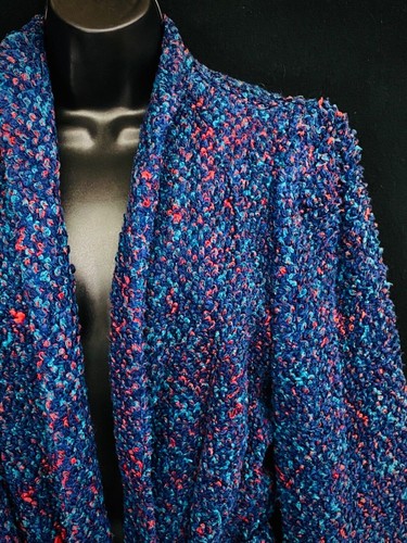 Vintage 1970s blue purple sweater wrap jacket, knit puffed sleeve Victorian M L - Picture 2 of 8