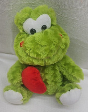 Goffa Frog Heart Plush Green Chevron Texture Stuffed Animal Sitting Smile 9 Inch