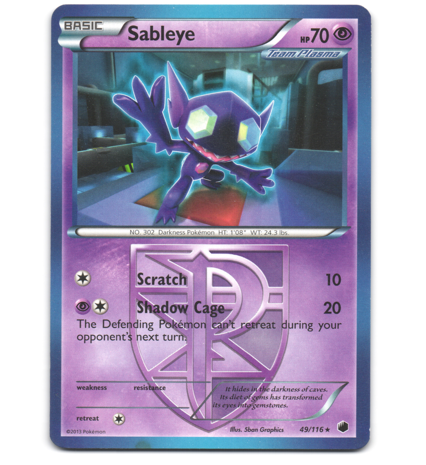 Pokemon 2013 Moderate Play Sableye 49/116 Plasma Freeze Rare Card