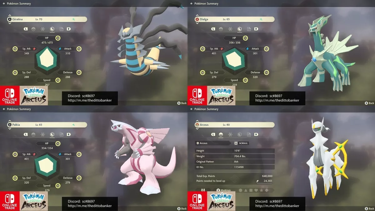 Pokemon Legends Arceus SHINY GIRATINA/DIALGA/PALKIA/ARCEUS (4