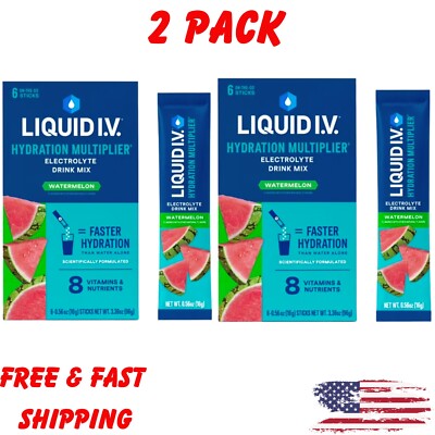 (2) Liquid I.V. Hydration Multiplier, Watermelon, 6 Sticks Ea Box Exp 5/2026+