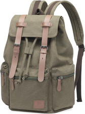 Vintage Canvas Backpack for Men  Women, Durable Casual Daypack with Leather Acc