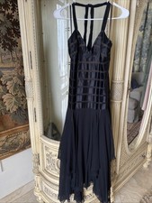 Vestido Pañuelo Acanalado Y2K BCBG Grunge Fairycore Negro Satén y Seda Talla 6