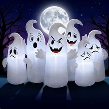 8FT Long Halloween Inflatable 6 Cute Ghosts, LED Yard Decoration