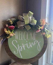 Front Door Welcome Sign Floral Round Wooden Welcome Sign with Bow for Front Door