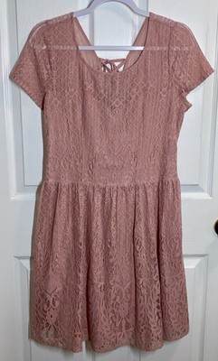 Forever 21 Plus Pink Lace Mini Dress Womens 1X Lace Up Back Angel Fairy Soft NWT