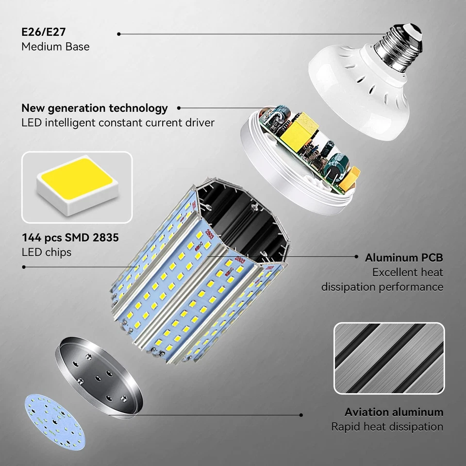 2-Pack 200W Equivalent Corn Light Bulb 3000 Lumen 6500K Cool White Daylight 3... - Image 4 of 4