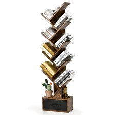 10-tier Tree Bookshelf with Drawer Free-standing Storage Bookcase Rustic Brown