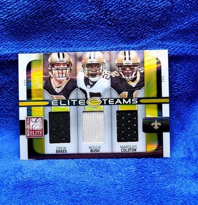 2008 Panini Elite Drew Brees Bush Colston Triple Game Used Gold Patch /199