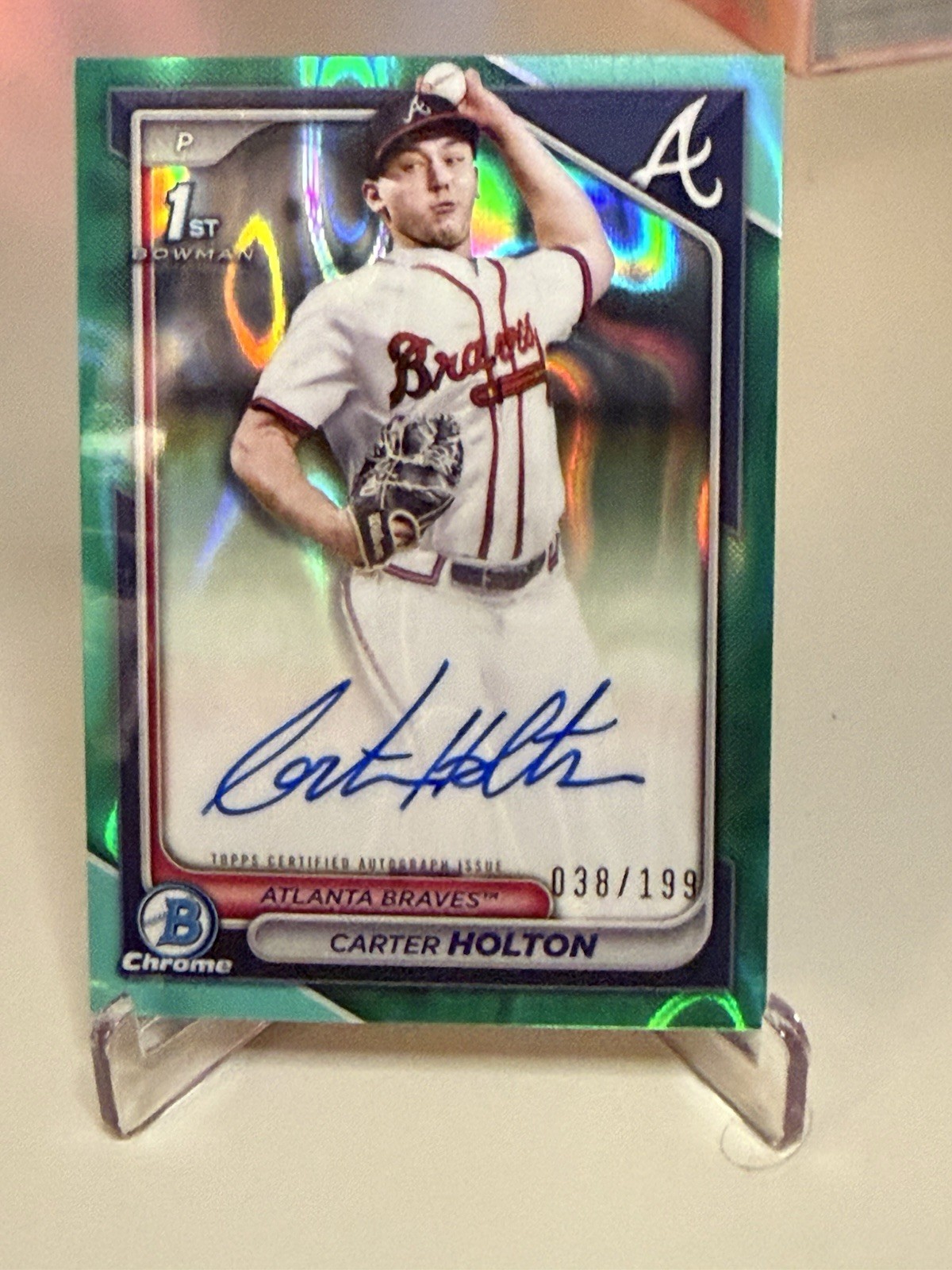 2024 Bowman Draft Carter Holton Chrome Auto Aqua Lava Refractor 1st #/199