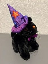 Vintage Dan Dee Halloween Black Cat Plush Purple Witch Hat Stuffed Animal Toy