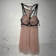 Auden Pink Lace Sheer Babydoll Lingerie Size Medium NWT Strappy Floral Mesh