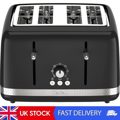 Schwarzer 4-Schlitz Toaster mit 7 Bräunungsstufen, Auftauen & Aufwärmen, herausnehmbare Krümel...