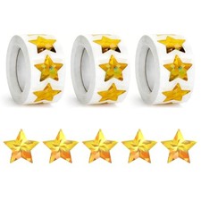 Holographic Gold Stars Stickers - 1 Inch Self Adhesive - 1500 Pcs - 3 Rolls