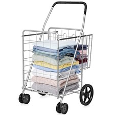 Folding Shopping Cart, Grocery Cart with Swiveling Wheels  Non-Slip Handle, ...