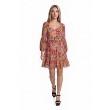 Vince Camuto Floral Dress Women's Size 12 Pink Balloon Sleeve Crochet Trim