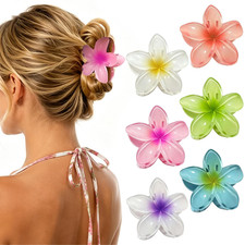 Hawaiian Flower Hair Clips 6 Pack Colorful Claw Clips for Women Girls, Large