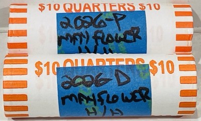 2 ROLLS 2026-P&D MINT UNCIRC OBW BU MAYFLOWER SEMIQUINCENTENNIAL QUARTER H/H