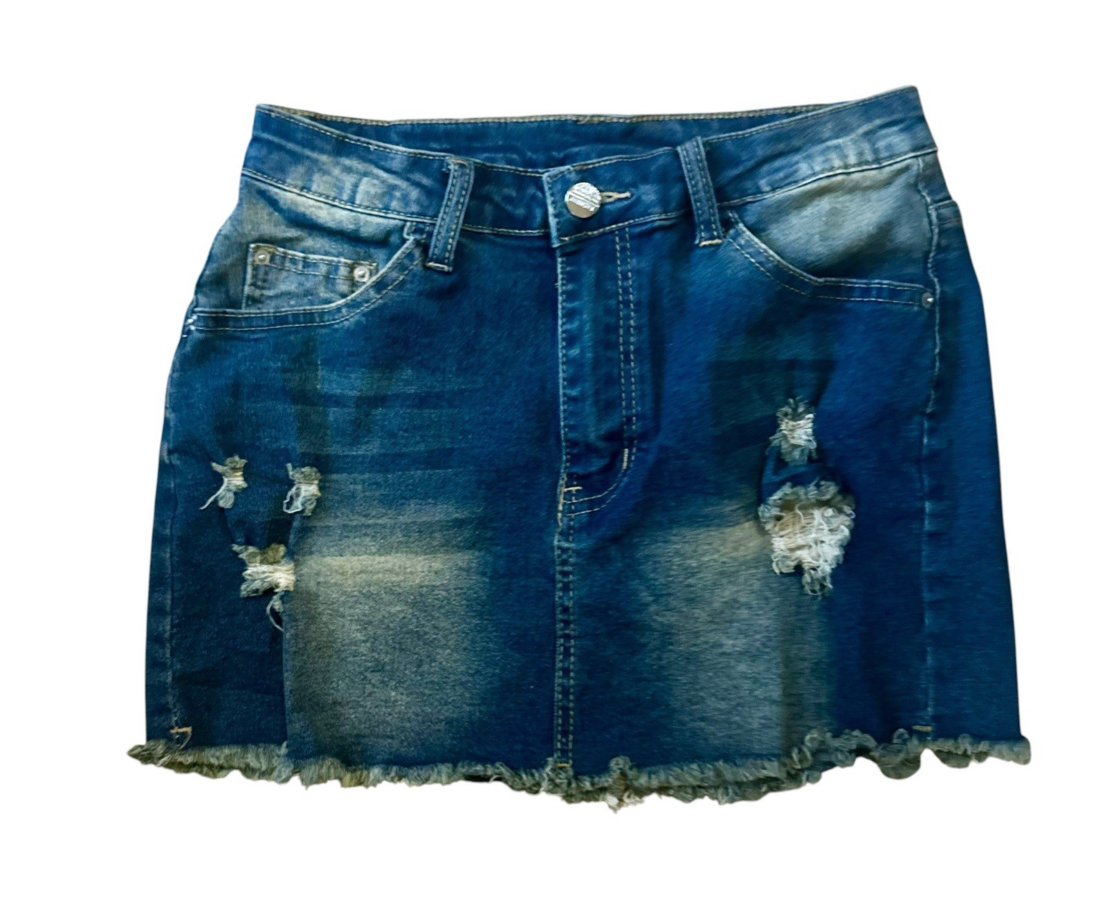 SHEIN Distressed Denim Mini Skirt Women’s Size Medium Blue Jean Skirt