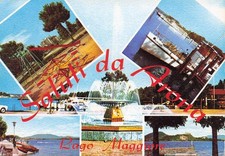 03135) CARTOLINA SALUTI ARONA VEDUTE PARCO GIOCHI BAMBINI SCIVOLO GIOSTRA