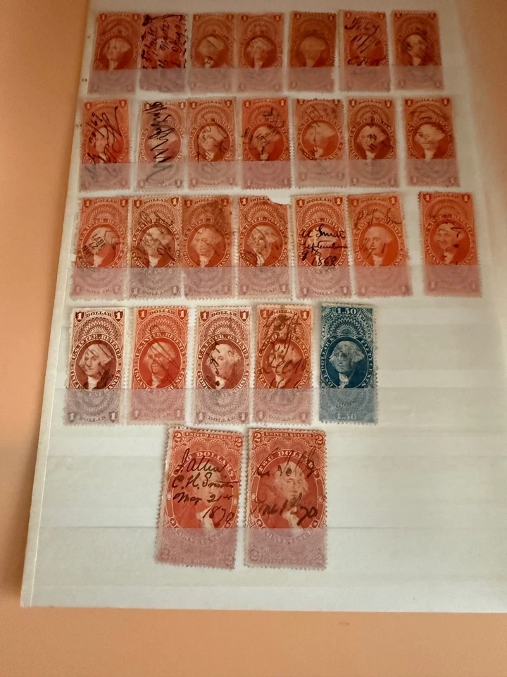 Lot of 66 US Inter. Revenue 1868-71 25c, 50c, 1, 1.50, 2 Dollars Used Stamps. - Image 2 of 4