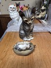 Hand Painted Porcelain 2 Tabby Cat, Kitten Figurines Harvey Knox Japan