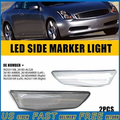 For 03-07 Infiniti G35 2D Coupe White Clear Lens LED Fender Side Marker Lights V