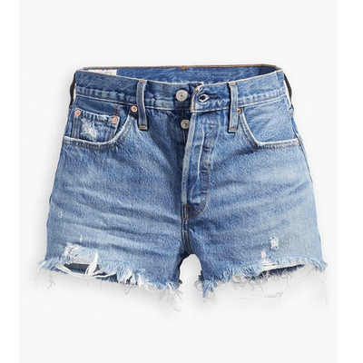 Levi's 501 Damen Größe 28 Cut-Off Denim Shorts Blau Fransen Mittlere Waschung