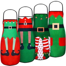4 PCS Christmas Elf Gingerbread Man Apron Adjustable Funny Kitchen Cooking