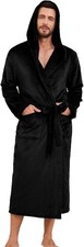 Mens Hooded Fleece Robe, Lightweight Soft Warm Fleece Bathrobe Shower Spa Long R