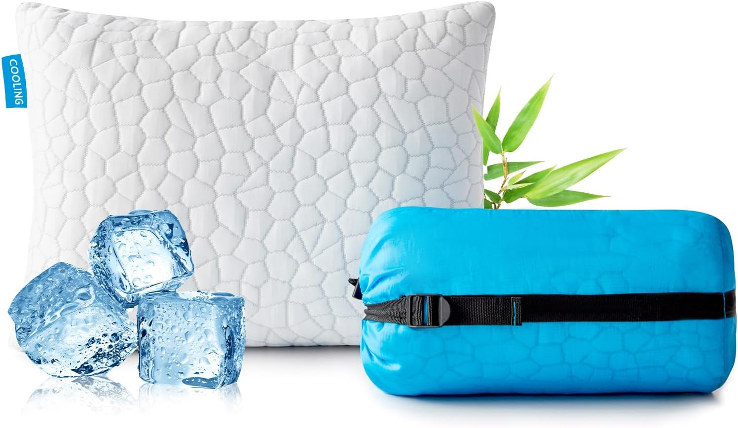 Compact Cooling Shredded Memory Foam Travel & Camping Pillow with Compression Bag-image