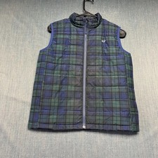 Vineyard Vines Boy's Puffer Vest Size L 14 Blue Green Black Watch Plaid Full Zip