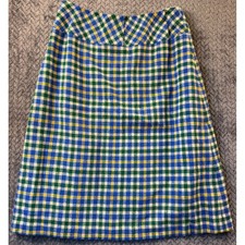 Vintage Plaid A-Line Skirt Blue Green Yellow Wool Check Mod Schoolgirl Preppy